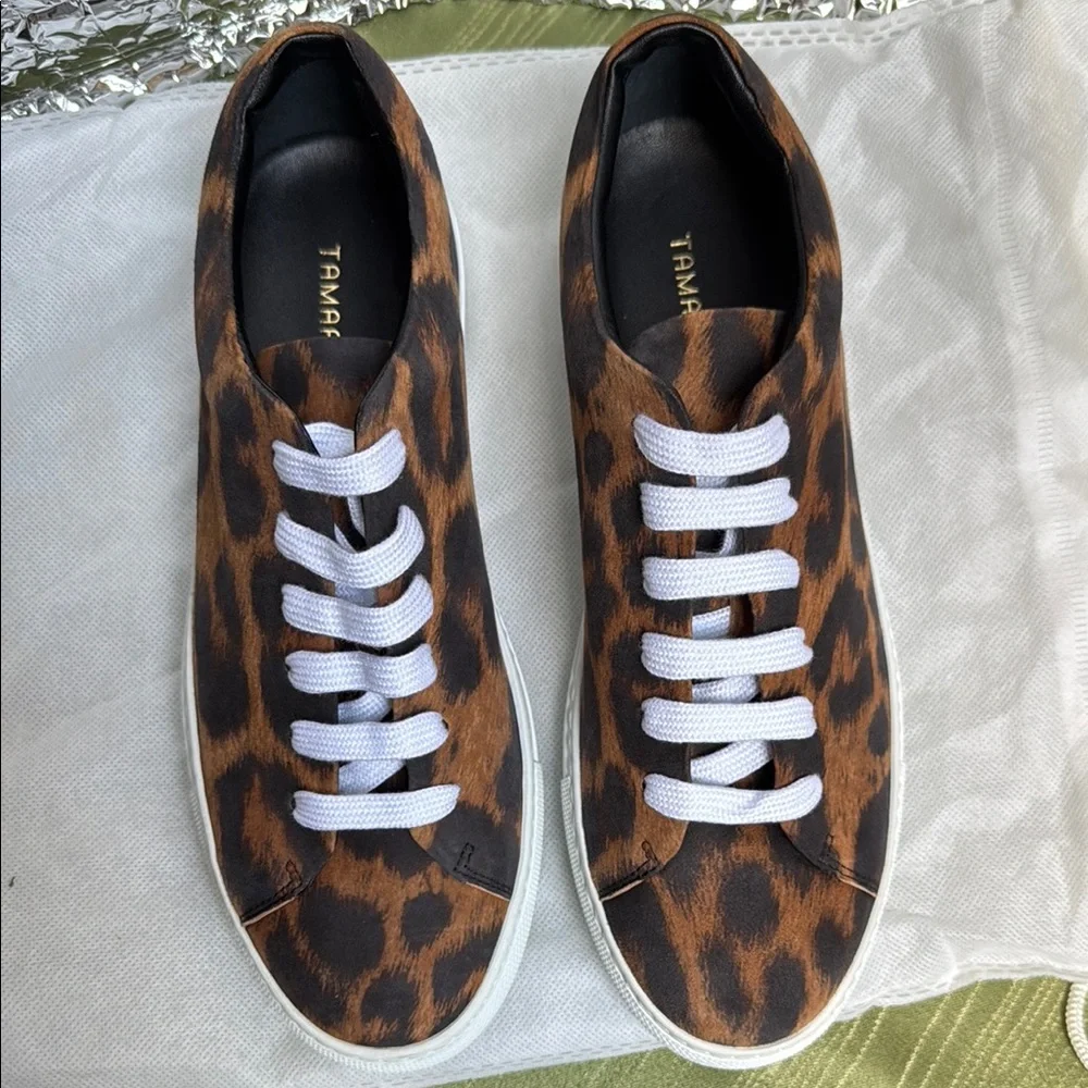 Tamara Mellon Leopard Print Sneakers with White Laces size 37 - Picture 2 of 4